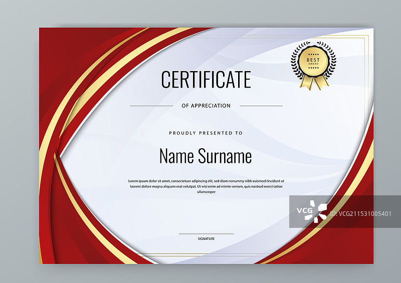 红色和金色的感谢证书边框图片素材