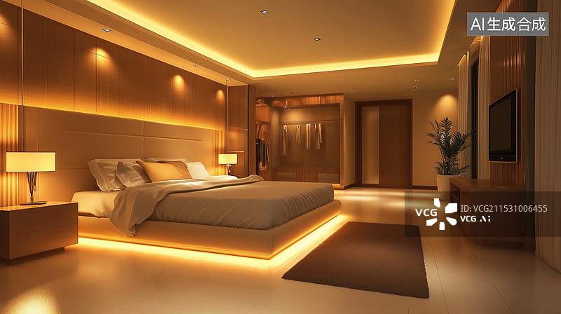 【AI数字艺术】现代极简家居卧室场景图片素材