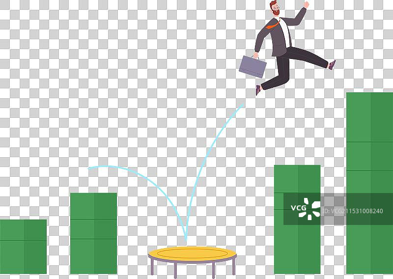 商人在金融领域的蹦床上跳跃图片素材