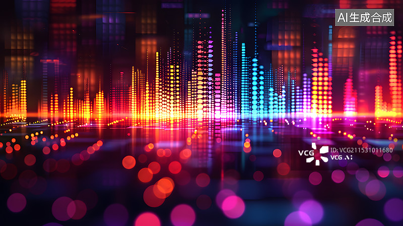 【AI数字艺术】彩色音乐声波抽象背景插图图片素材