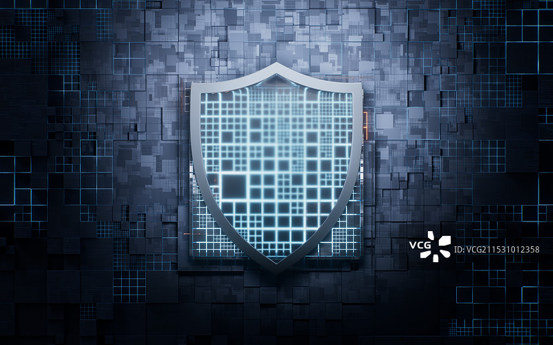 盾牌与科技感背景三维渲染图片素材