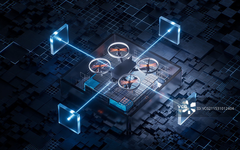 无人机与科技感背景三维渲染图片素材
