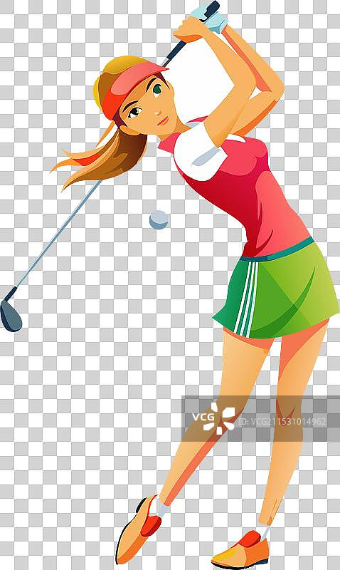 高尔夫球手挥动高尔夫球杆，背景透明图片素材