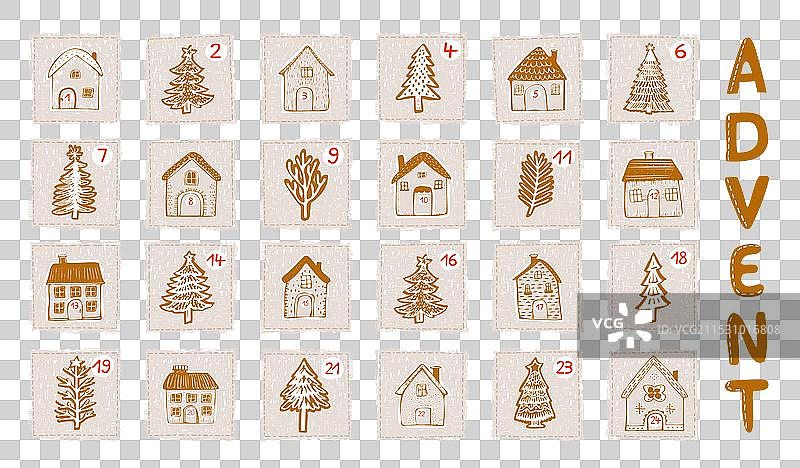 奇幻的圣诞倒计时日历小屋门套装，包含1个图片素材