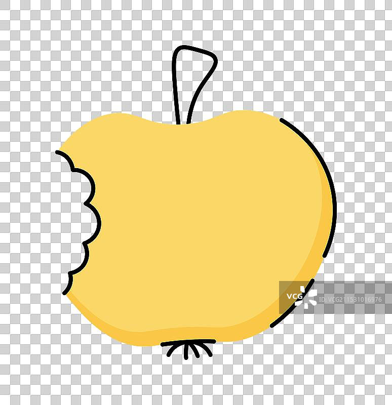 一只带有咬痕的黄色苹果，绘制在平面上图片素材
