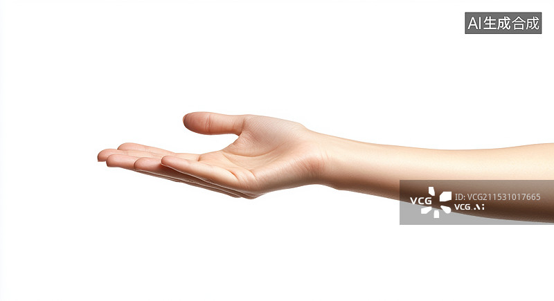 【AI数字艺术】一只手，手掌朝上，手指微微弯曲，似乎在做着某种手势或动作。图片素材