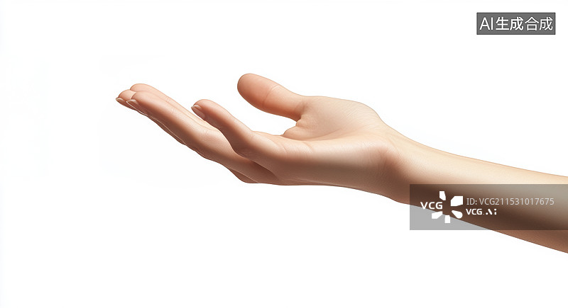 【AI数字艺术】一只手，手掌朝上，手指微微弯曲，似乎在做着某种手势或动作。图片素材