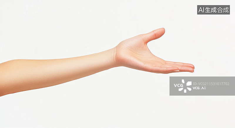 【AI数字艺术】一只手，手掌朝上，手指微微弯曲，似乎在做着某种手势或动作。图片素材