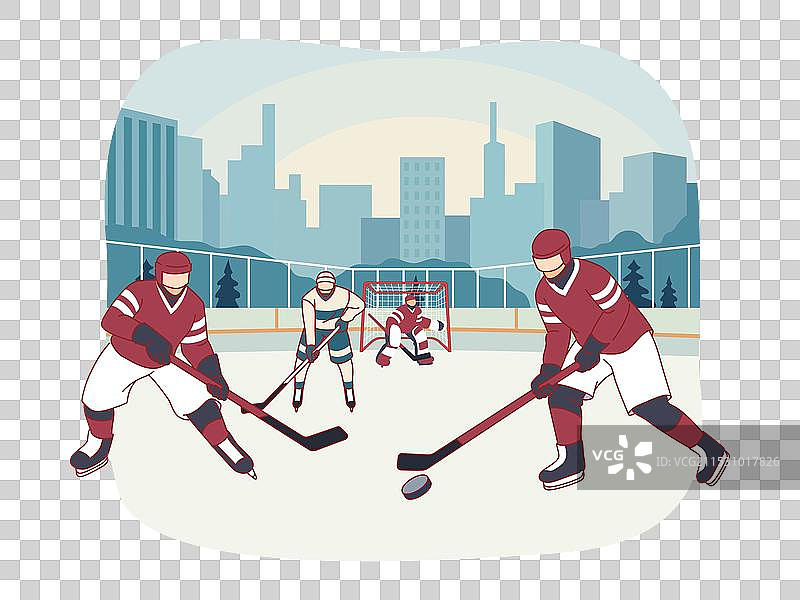 身穿制服的冰球运动员在滑冰图片素材