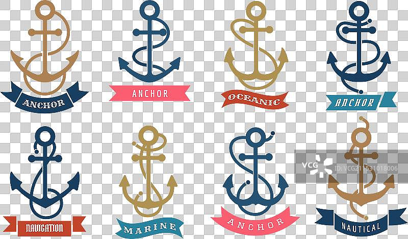 彩色船锚徽章套装图片素材