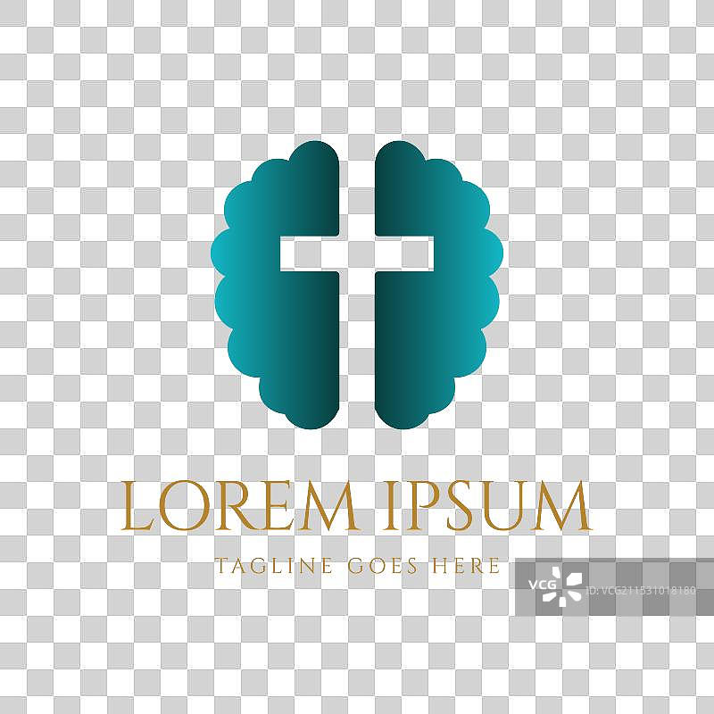 现代大脑思考与耶稣基督十字架图片素材