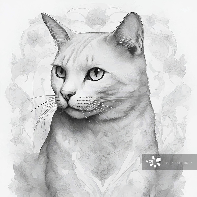 猫咪线条艺术，适合纹身或装饰使用图片素材