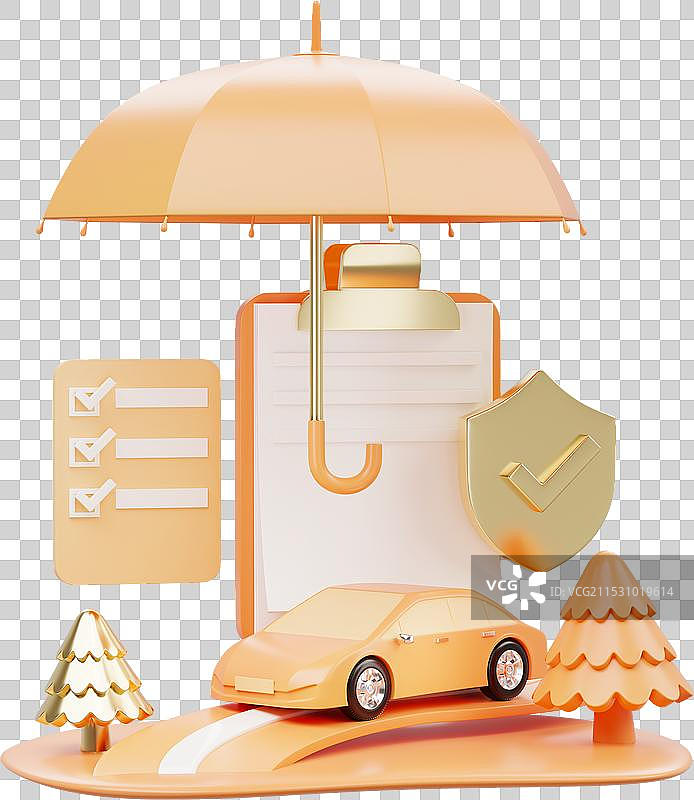 伞文件护盾汽车公路树木车险保障三维图图片素材