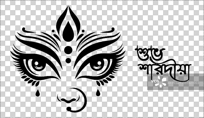 印度女神杜尔迦的艺术图标，展现了她的眼睛。图片素材