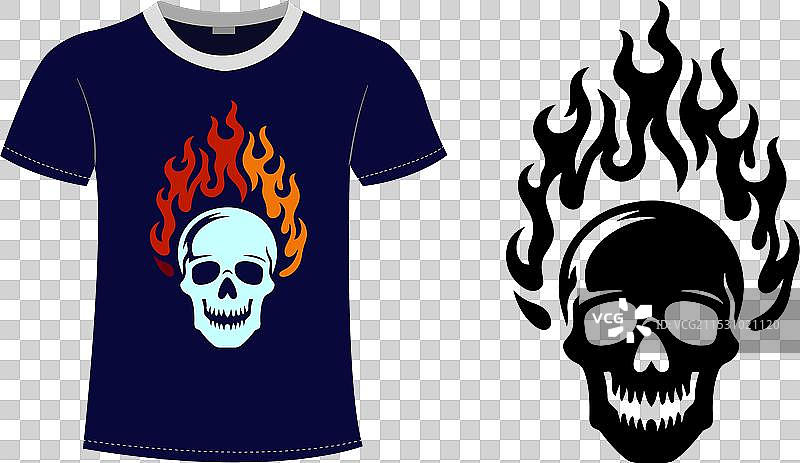 万圣节火焰骷髅T恤设计图片素材