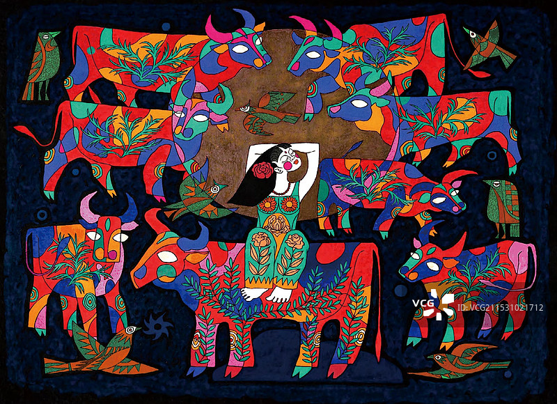 《牧歌》纸本彩墨图片素材