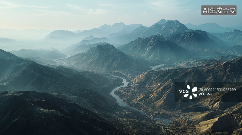 【AI数字艺术】蓝色山谷图片素材