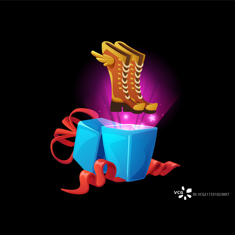 靴子以卡通风格从礼品盒中飞出图片素材