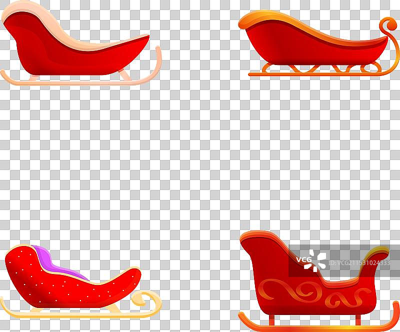 卡通圣诞红色雪橇图标集图片素材