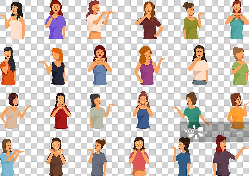 快乐女性空吻图标集卡通风格图片素材