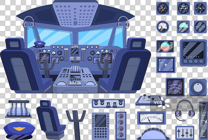 卡通飞机驾驶舱图标集控制面板图片素材