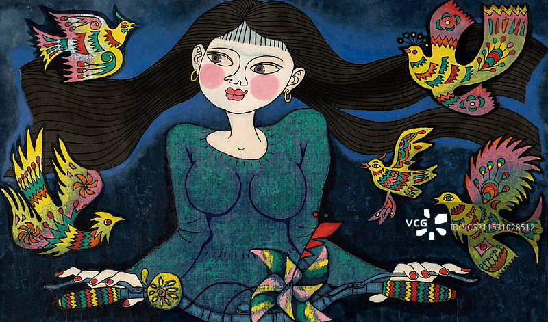 《我是一只小鸟》纸本彩墨图片素材