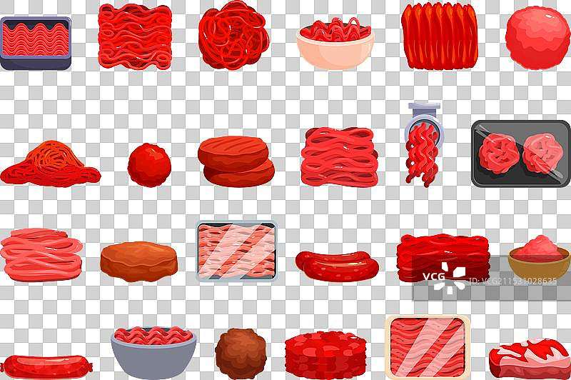 卡通风格的剁碎肉图标集，辣味牛肉图片素材