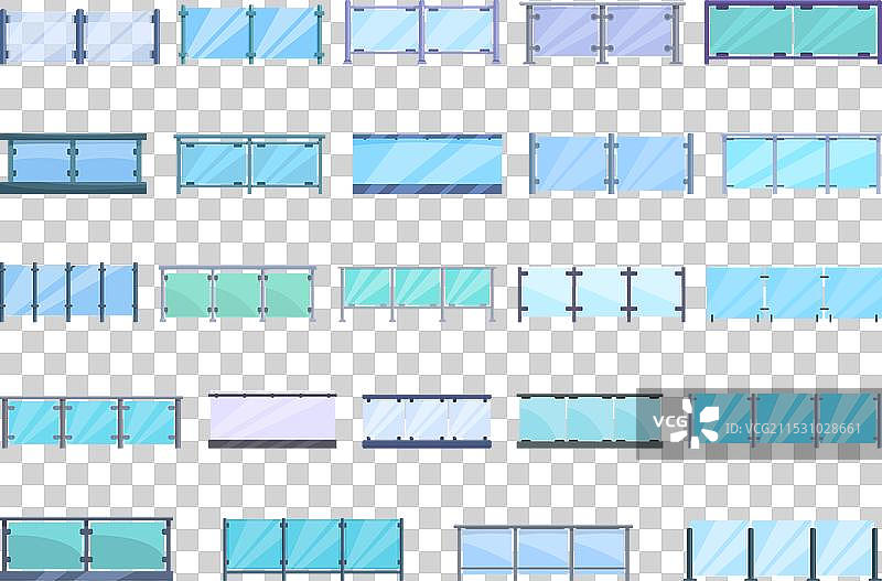 卡通风格的玻璃栏杆阳台图标集图片素材