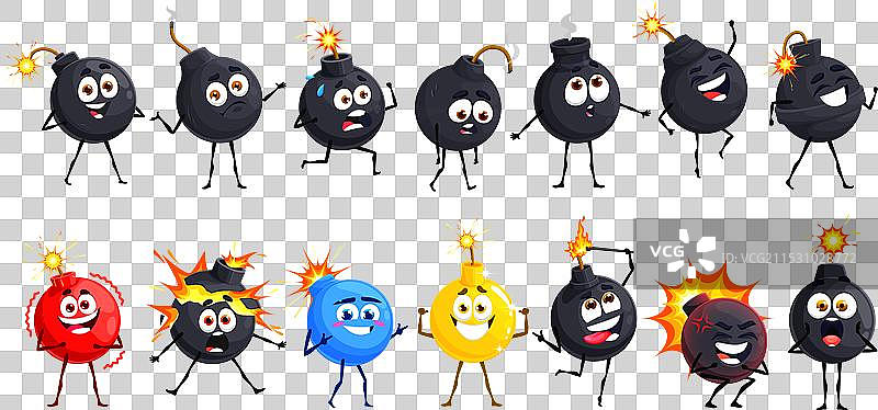 卡通炸弹角色和带引线的微笑脸庞图片素材