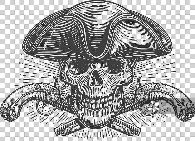 海盗骷髅与复古手枪骷髅头图片素材