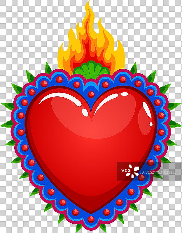 墨西哥神圣之心与燃烧的火焰图片素材