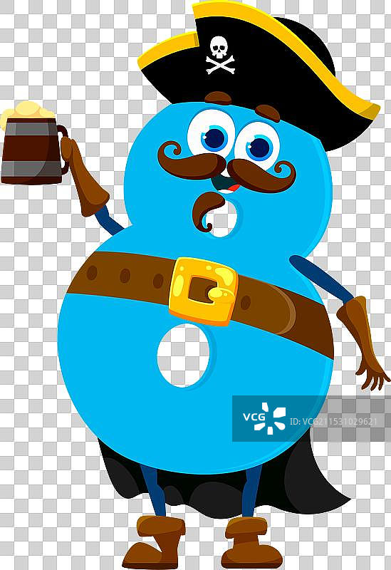 搞笑的卡通数字8海盗或私掠者角色图片素材