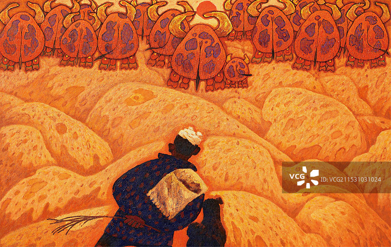 《迎着朝阳》布面丙烯图片素材