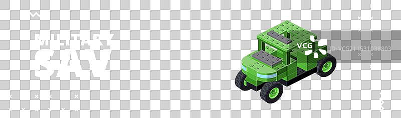 带有军用SUV的横幅，用于印刷和设计图片素材