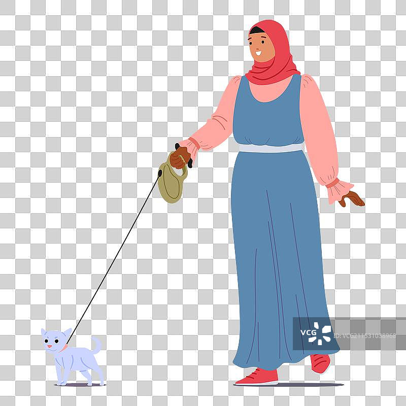 微笑的穆斯林女性，穿着休闲服装，戴着头巾图片素材