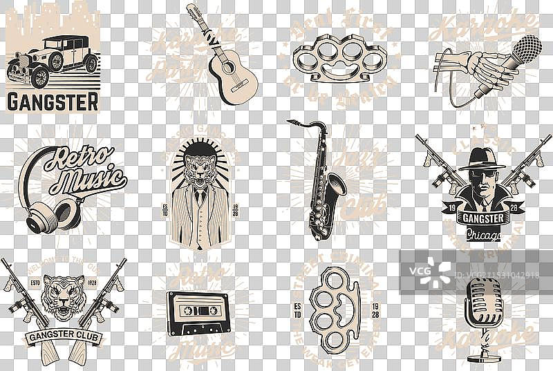 一组黑帮和复古音乐海报横幅图片素材