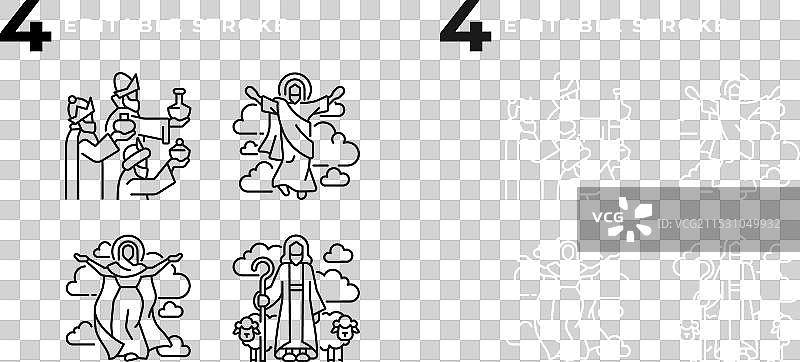 宗教场景线性图标集（适用于暗色和亮色背景）图片素材