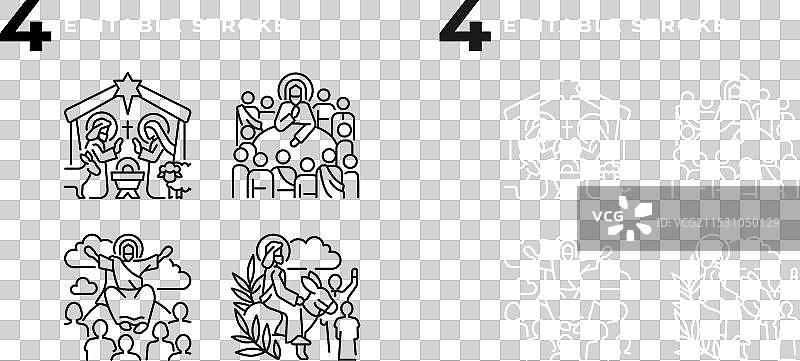 耶稣事工线性图标集（适用于深色和浅色背景）图片素材