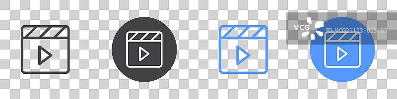 黑白色的平面电影拍板图标集合图片素材