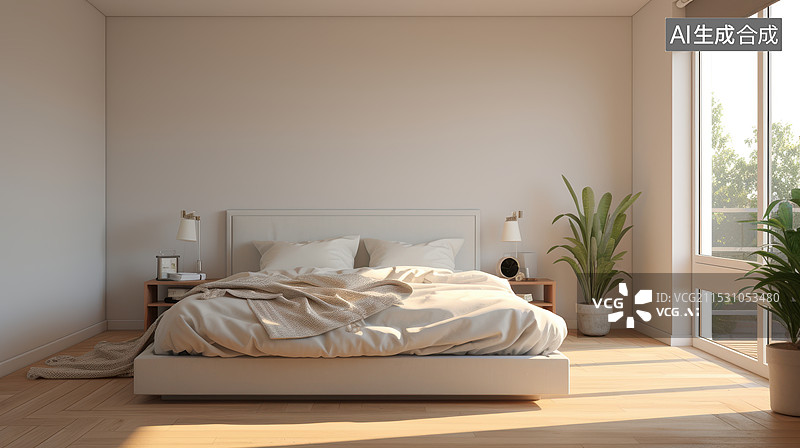 【AI数字艺术】简约温馨的卧室设计图片素材