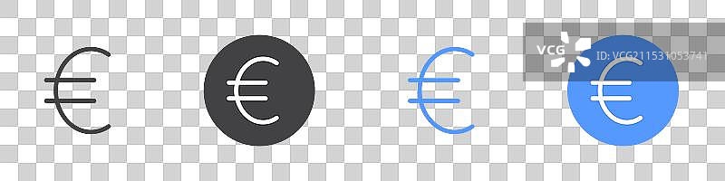 黑白色调的欧元图标平面图集图片素材