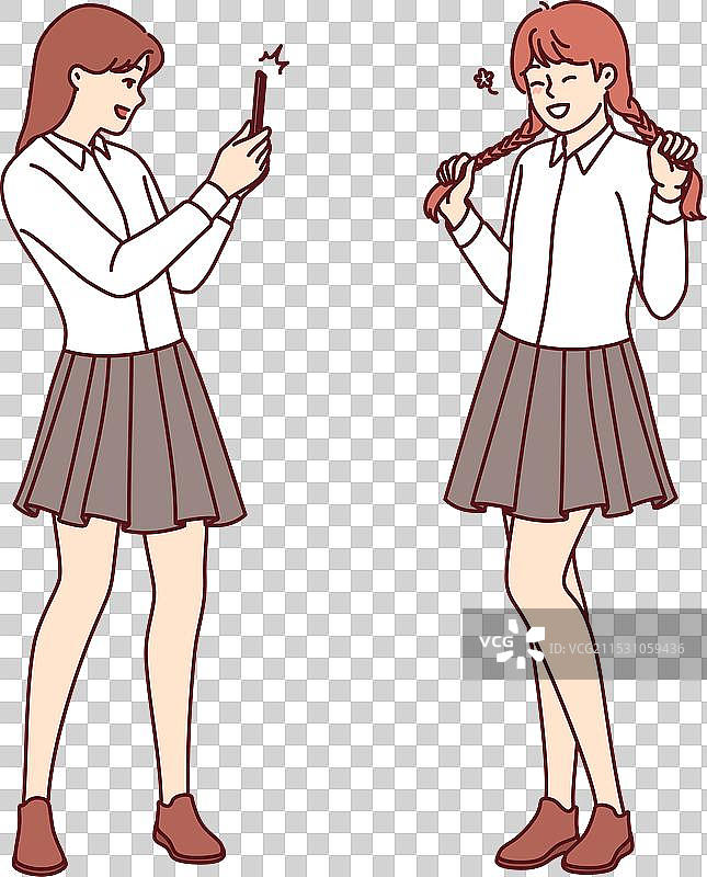 穿着校服的少女们进行拍照活动图片素材