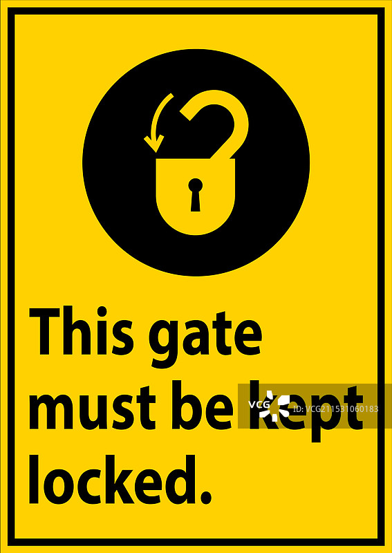 注意标志：大门必须保持锁闭图片素材
