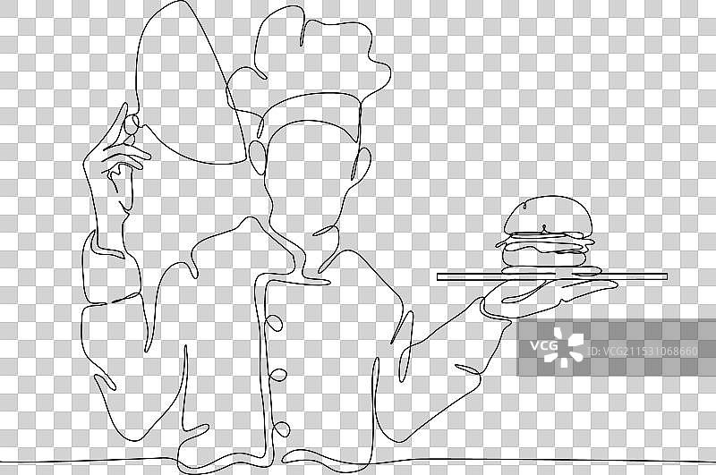 戴着帽子的厨师端着一道菜肴图片素材