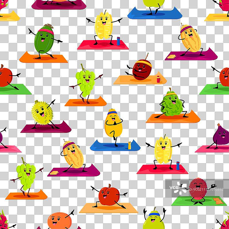 卡通水果角色瑜伽无缝图案图片素材
