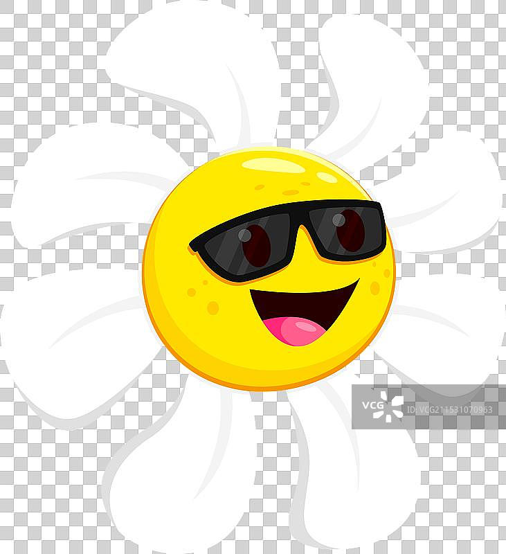 卡通洋甘菊花戴着时尚的太阳镜图片素材