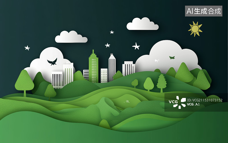 【AI数字艺术】生态环保与再生能源主题插画图片素材