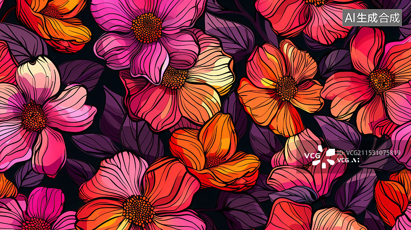 【AI数字艺术】热情奔放的热带花卉图案图片素材