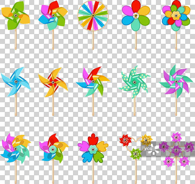 卡通风车玩具，孩子们在微风中玩耍，五彩缤纷的轮子图片素材