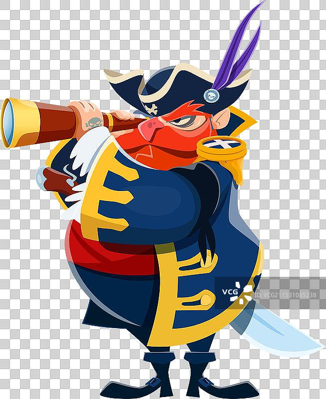 卡通海盗船长角色握着望远镜图片素材